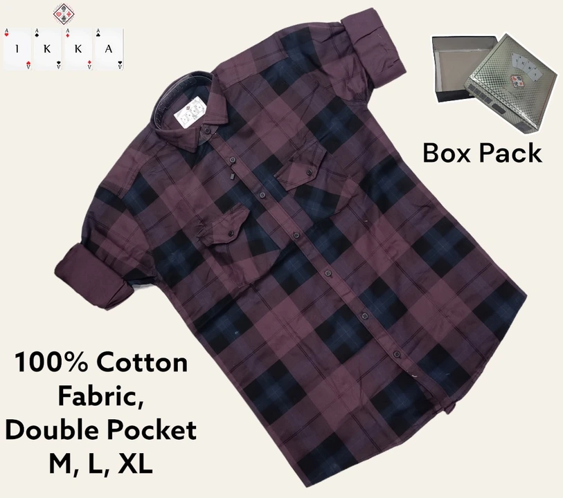 ♦️♣️1KKA♥️♠️ MEN'S EXCLUSIVE 100% COTTON DOUBLE POCKET CHECKERED BOX PACKING SHIRTS uploaded by Kushal Jeans, Indore on 12/2/2023