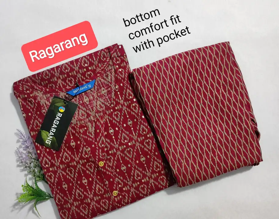 Post image Hi Frnd’s 
Ragarang 
kurta pant set
Bottom comport fit with pocket
M to XXL
CAPSULE PRINT 
price——-465