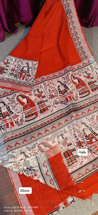 Cotton slube madhubani painting saree uploaded by business on 12/3/2023