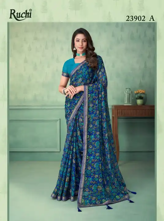 Hello

1. Catalog - Vaani -3.
2. Pcs. - 12.
3. Fabric - Chiffon Saree with attached banarsi border a uploaded by Divya Fashion on 12/4/2023