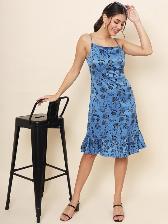 cotton  satin Blue ColorAbove  KNEE LENGTH DRESS uploaded by business on 12/4/2023