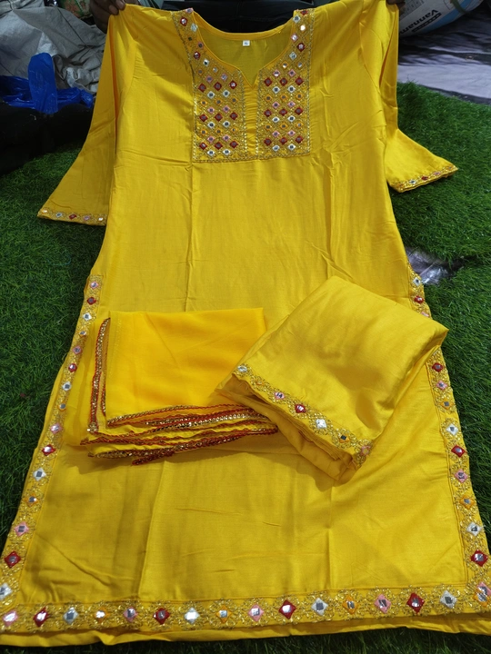 Mirror work kurta pents  uploaded by Raj textile on 12/4/2023