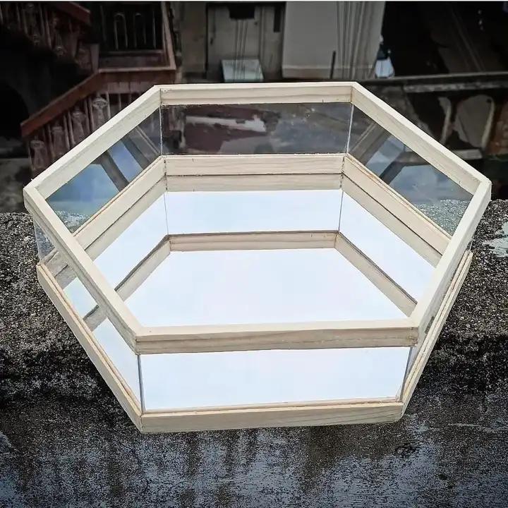 Silver acrylic & pine wood Hyxagon tray  uploaded by Shree sai wooden craft on 12/4/2023