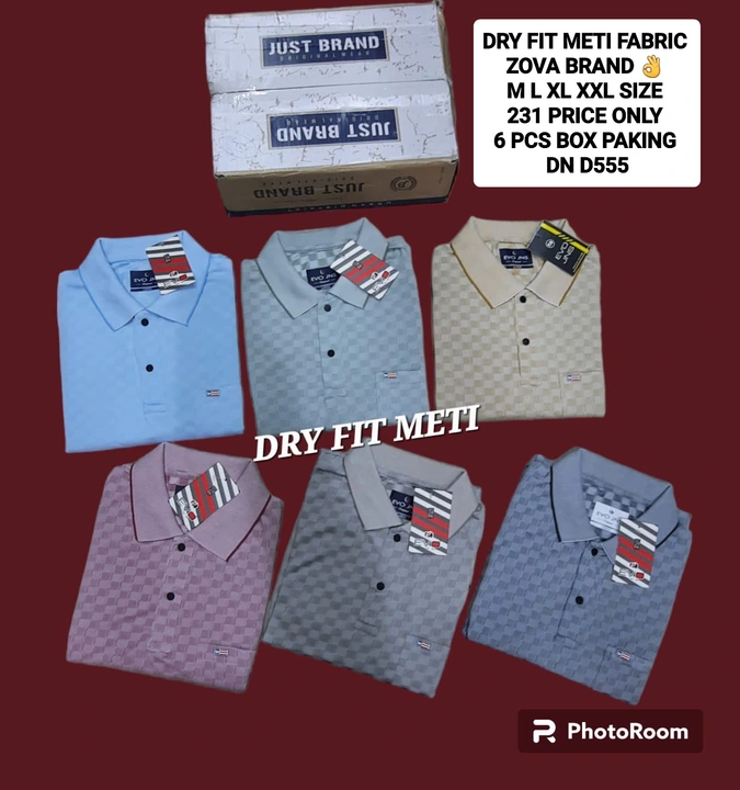 RS 208 ONLY DRY FIT METI FABRIC T.SHIRTS SIZE MTOXXL 6PCS BOX PAKING ZOVA BRAND DN D555 uploaded by swami leela shah traders pimpri pune on 12/4/2023