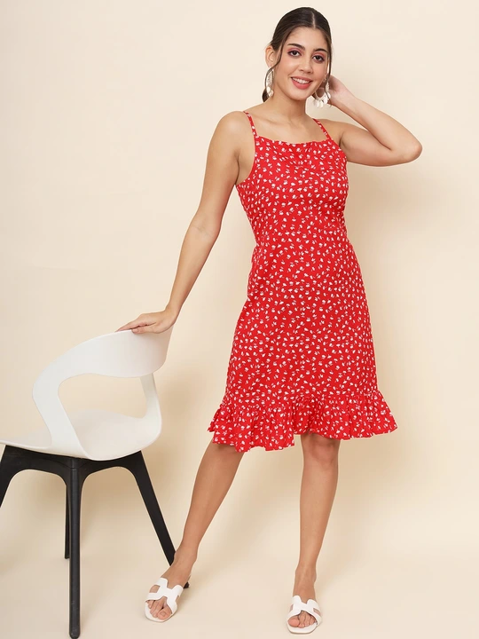 Heavy crepe print Red Color Above  KNEE LENGTH DRESS uploaded by business on 12/5/2023