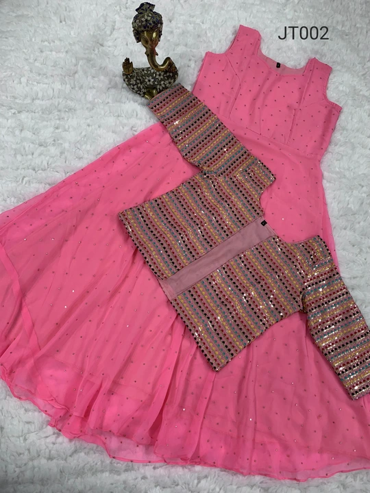 Pink Gown With Koti uploaded by Jagdamba Textiles on 12/6/2023