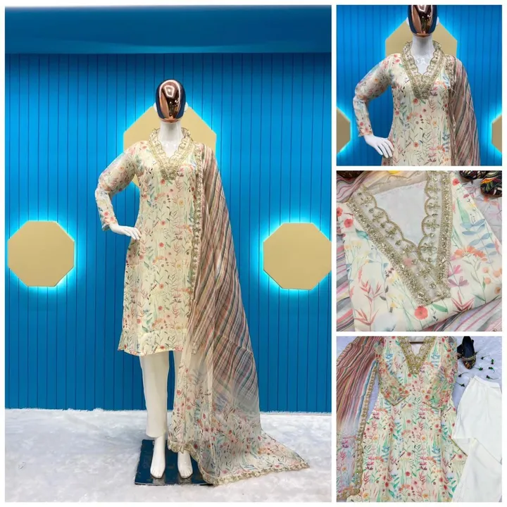 *TRENDING DESIGNER TOP ORGENZA WITH SEQUENCE EMBROIDERED WORK WITH PANT AND DUPATTA uploaded by business on 12/6/2023