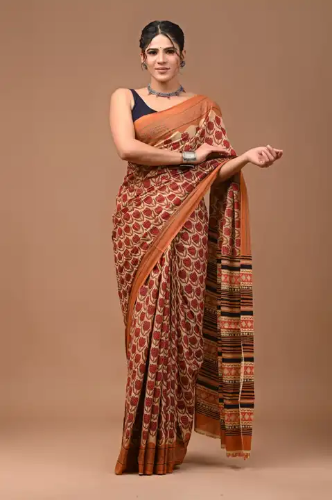 Cotton Mulmul saree of bagru hand block printed  uploaded by business on 12/6/2023