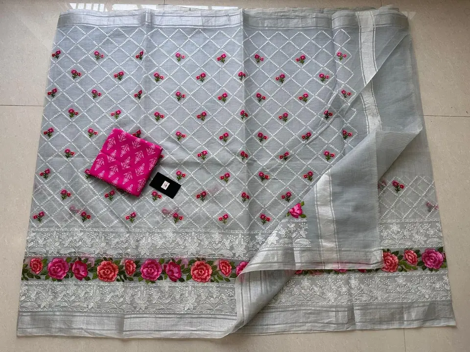 Kota doria embroidery work saree  uploaded by Ansari Handloom on 12/7/2023