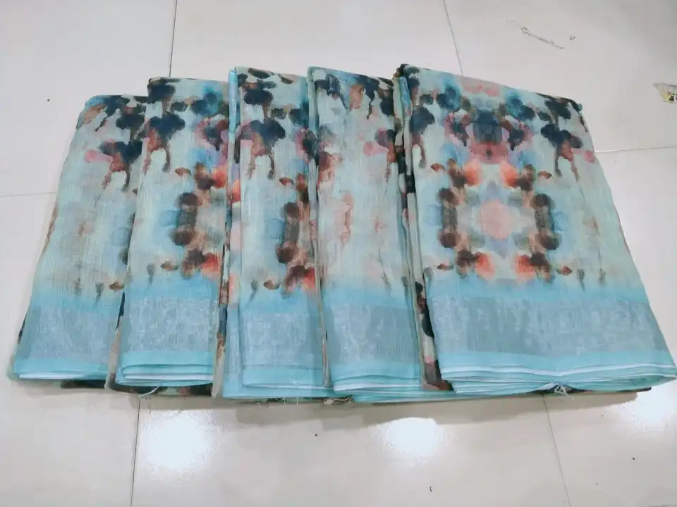 Lenin cotton printed saree  uploaded by SHV Sh handloom on 12/7/2023
