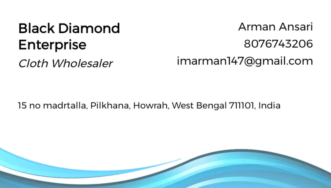 Visiting card store images of Black diamond Garment's