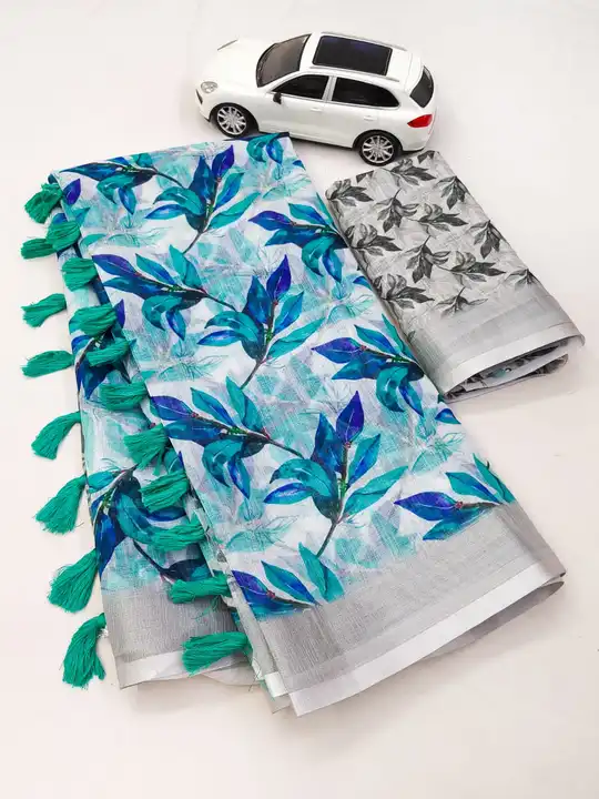 🍁 *New Design Launch* 

*Saree Fabric*  - Linen with silver jari border

*Work*  - Digital Print.

 uploaded by Divya Fashion on 12/7/2023