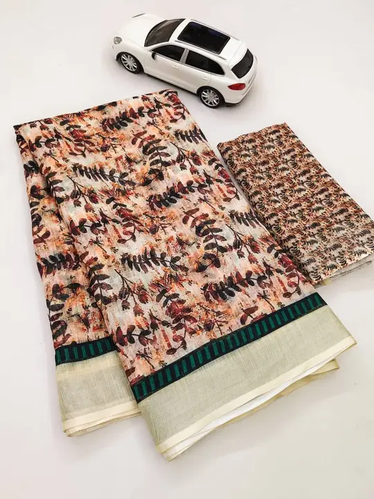 🍁 * New Design Launch* 🍁

*Fabric* - Original Linen With Silver Jari Patta.

*Work* - Digital Prin uploaded by Divya Fashion on 12/7/2023