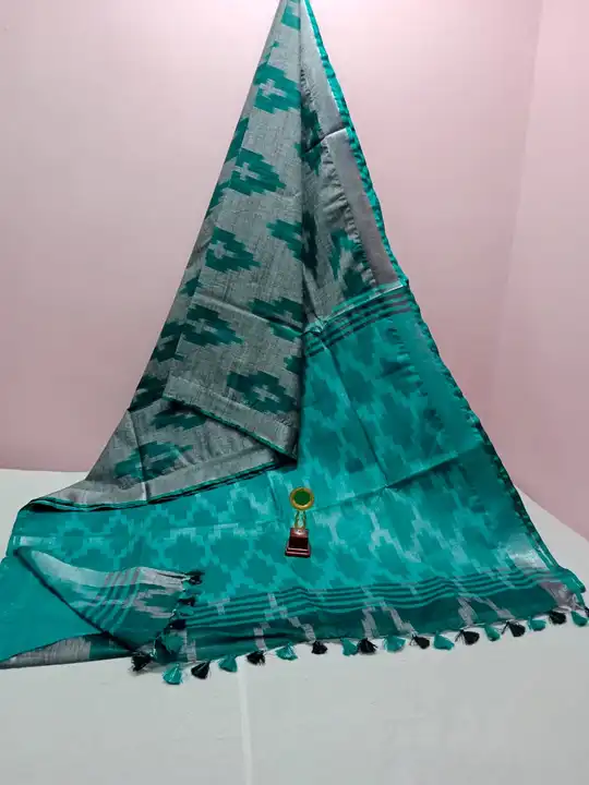 Linen ikkat saree uploaded by Peehu handloom  on 12/7/2023