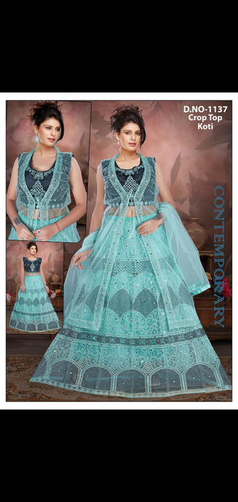 Evening gowns fancy heavy work  choli lengha suits crop top with kotti  uploaded by business on 12/7/2023
