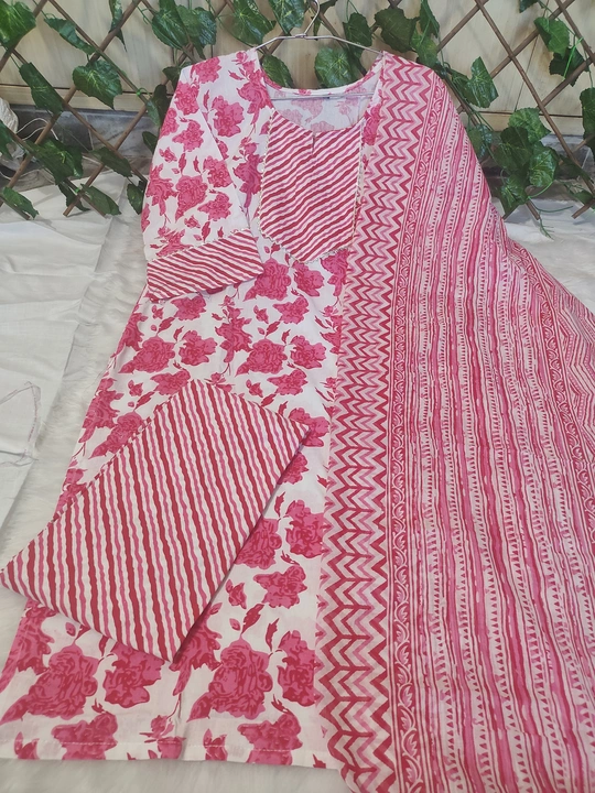 Cotton kurti pant dupatta set uploaded by Shree Shyam Fashion on 12/8/2023