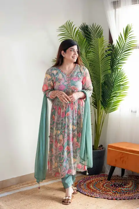Mehera Green Floral Alia Cut Suit Set uploaded by business on 12/9/2023