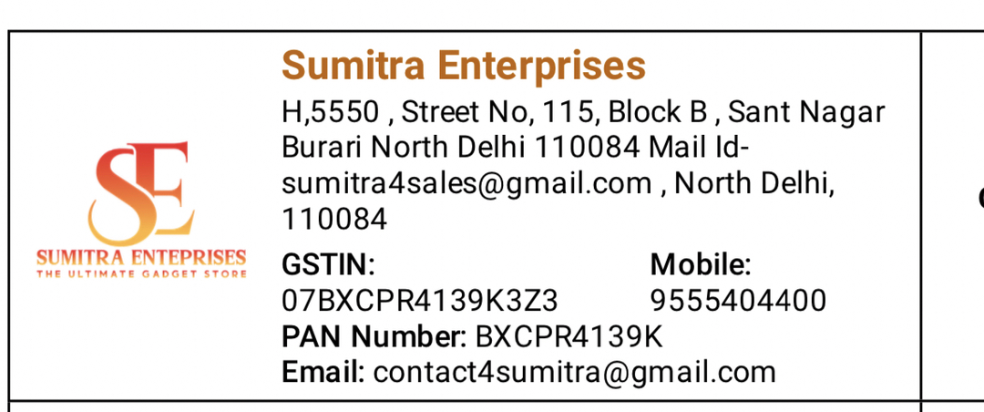 Visiting card store images of Sumitra Enterprises