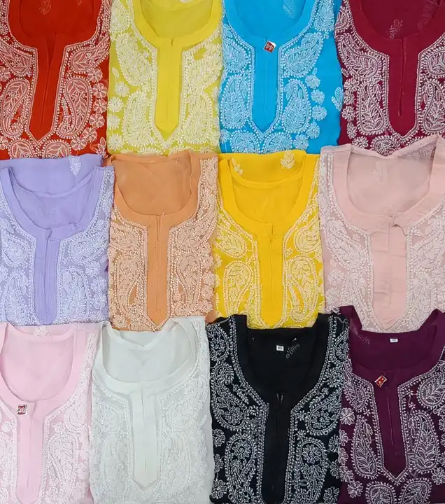 Kurti 
Fabric- georgette 
Length- 44
Size 38 to 44
Gala booti daman work. Mob no. 8318704348.. uploaded by Msk chikan udyog on 12/9/2023