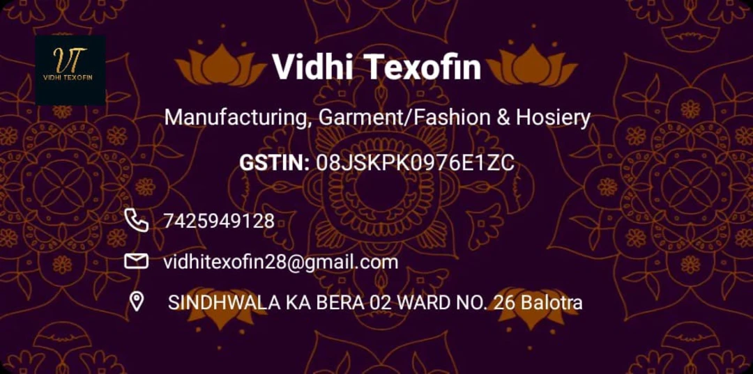 Visiting card store images of VIDHI TEXOFIN 