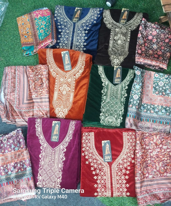 Velvet suits with stole digital print at wholesale prices  uploaded by Rv Products on 12/10/2023