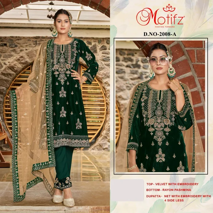 *Design no-2008*

Fabric:
Top:  velvet with embroidery 

Bottam:- reyon pasmina
   uploaded by business on 12/11/2023