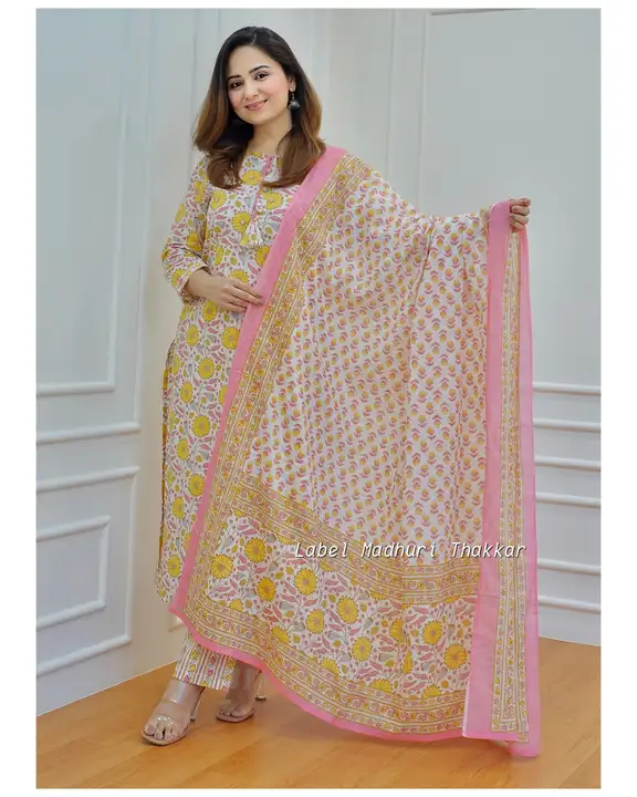 Yellow Floral Print Pure Cotton Set uploaded by Label Yogi on 12/12/2023