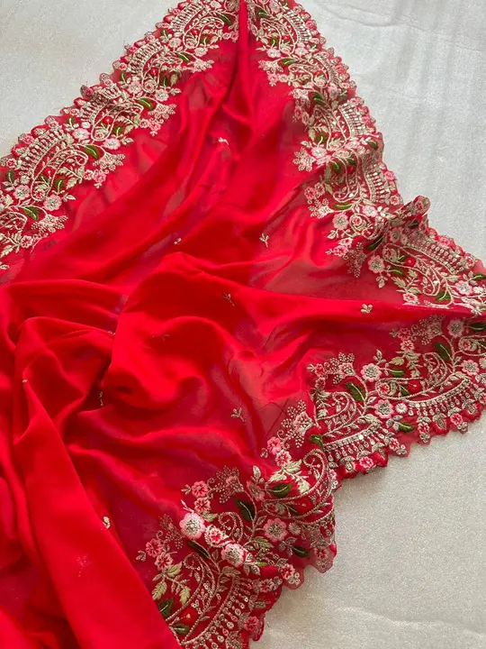 Pure satin Georgette silk saree uploaded by Suyukti Creation on 12/12/2023