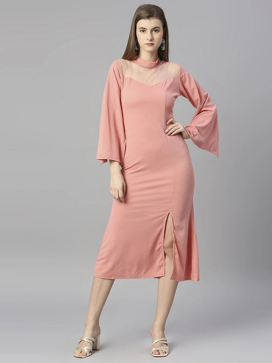Pink Cotton lyrca Round Neck Women's Regular Fit Dress uploaded by business on 12/12/2023