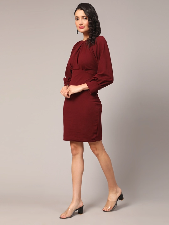 Maroon Coloured Premium Cotton Lycra Round Neck Full Sleeves Women Party wear Western Dress uploaded by VAIDEHI SUPER STORE VAIDEHI SUPER STORE on 12/13/2023