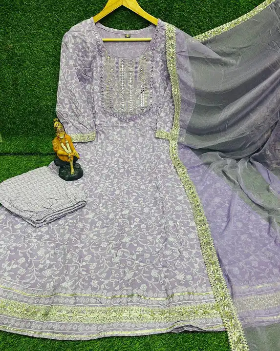 3pc.  Anarkali suit set neck broidered  uploaded by Ganpati collection on 12/13/2023