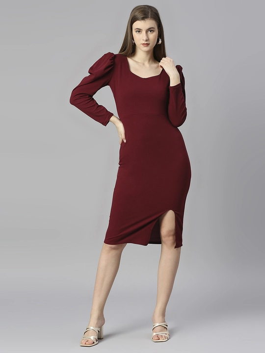 Maroon Puff Sleeves Bodycon Slitted Sheath Dress uploaded by VAIDEHI SUPER STORE VAIDEHI SUPER STORE on 12/13/2023