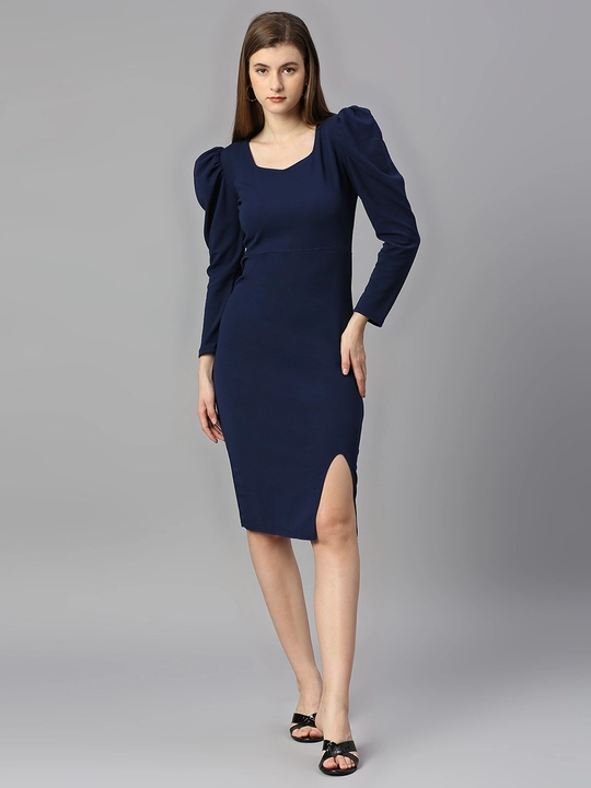 Dark Blue Puff Sleeves Bodycon Slitted Sheath Dress uploaded by VAIDEHI SUPER STORE VAIDEHI SUPER STORE on 12/13/2023