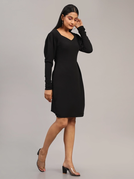 Black Sweetheart Neck Puff Sleeves A-Line Party WearDress uploaded by VAIDEHI SUPER STORE VAIDEHI SUPER STORE on 12/13/2023
