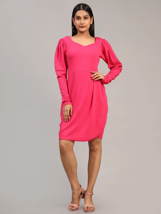 Pink Sweetheart Neck Puff Sleeves A-Line Party WearDress uploaded by VAIDEHI SUPER STORE VAIDEHI SUPER STORE on 12/13/2023