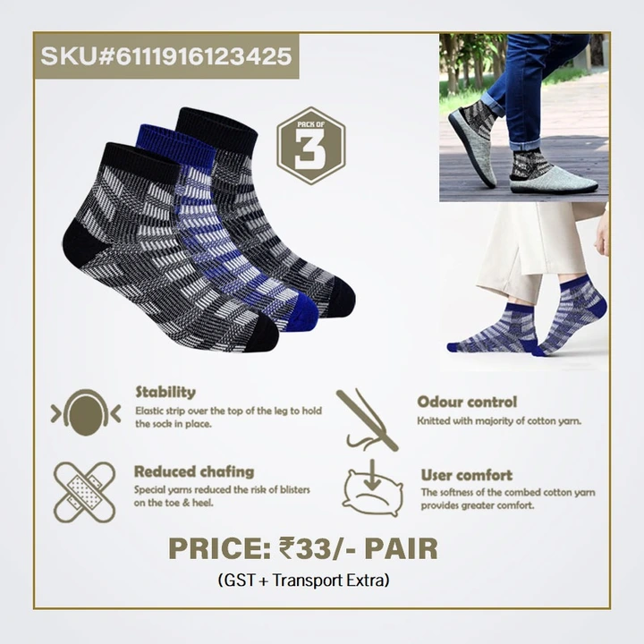 Premium Quality Men's Ankle Length Cotton Socks  uploaded by business on 12/13/2023