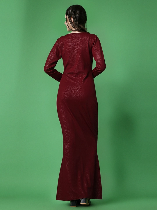 Maroon V-Neck Slit Embossed Print Bodycon Dress uploaded by VAIDEHI SUPER STORE VAIDEHI SUPER STORE on 12/13/2023