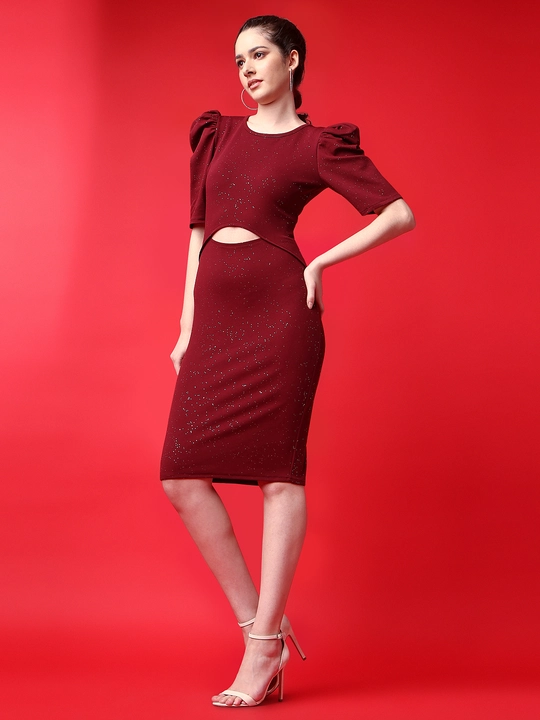 Embellished Sparkle Print Cut-Outs Puff Sleeve Sheath Dress uploaded by business on 12/13/2023