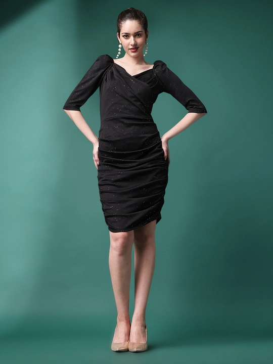 Black Sparkle Print Spotty Tulip Wrap Embellished V-Neck Bodycon Dress uploaded by business on 12/13/2023
