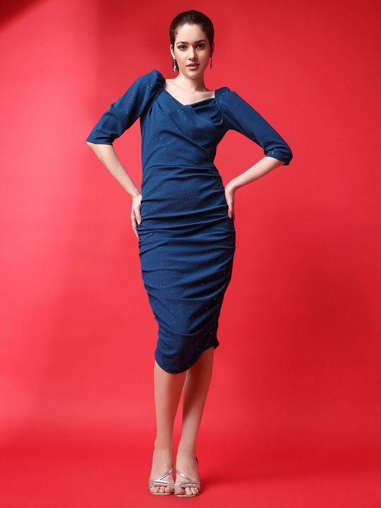 Blue Sparkle Print Spotty Tulip Wrap Embellished V-Neck Bodycon Dress uploaded by business on 12/13/2023