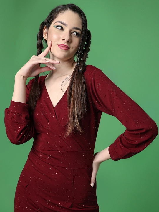Maroon V-Neck Slit Sparkle Print Bodycon Dress uploaded by VAIDEHI SUPER STORE VAIDEHI SUPER STORE on 12/13/2023