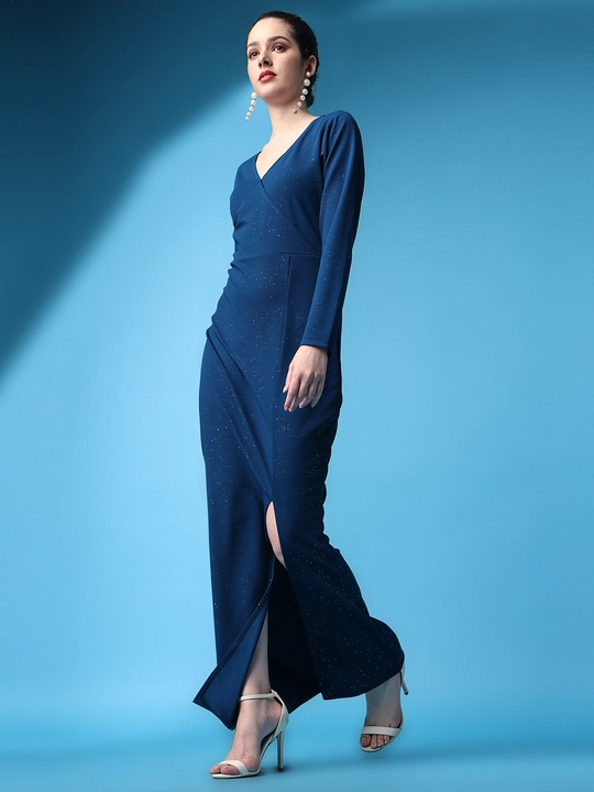 Blue Spotty Slit Deep V- Neck Sheath Dress uploaded by VAIDEHI SUPER STORE VAIDEHI SUPER STORE on 12/13/2023