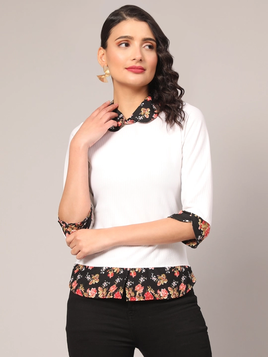 White & Black Floral Print Peter Pan Collar Top uploaded by VAIDEHI SUPER STORE VAIDEHI SUPER STORE on 12/13/2023