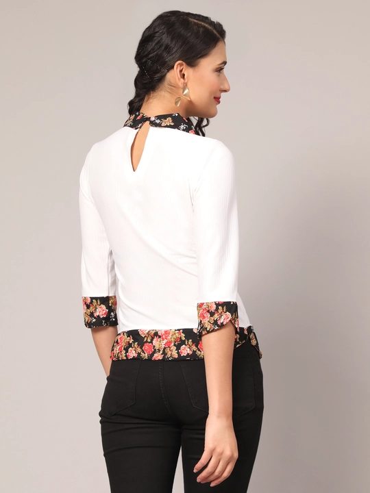 White & Black Floral Print Peter Pan Collar Top uploaded by VAIDEHI SUPER STORE VAIDEHI SUPER STORE on 12/13/2023