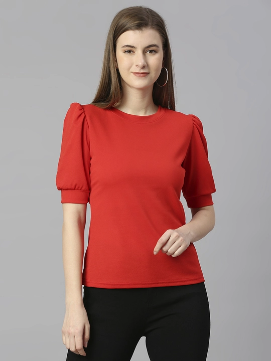 Red Regular Fit Puff Sleeve Top uploaded by business on 12/13/2023