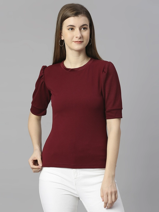 Maroon Regular Fit Puff Sleeve Top uploaded by business on 12/13/2023