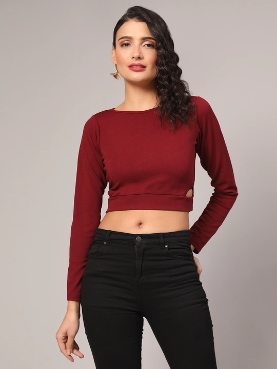 Maroon Boat-Neck Crop Top with Cutout uploaded by business on 12/13/2023