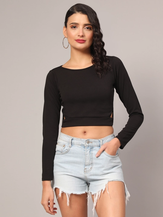 Black Boat-Neck Crop Top with Cutout uploaded by business on 12/13/2023