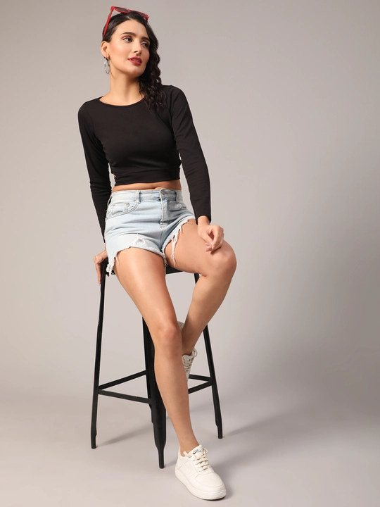 Black Boat-Neck Crop Top with Cutout uploaded by VAIDEHI SUPER STORE VAIDEHI SUPER STORE on 12/13/2023