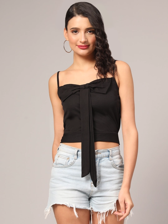 Black Crop Top with Bow Accent Sleeve Less Women Top uploaded by VAIDEHI SUPER STORE VAIDEHI SUPER STORE on 12/13/2023